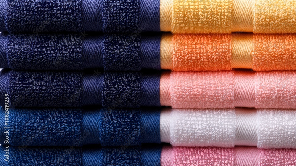 Poster a stack of towels with different colors and patterns