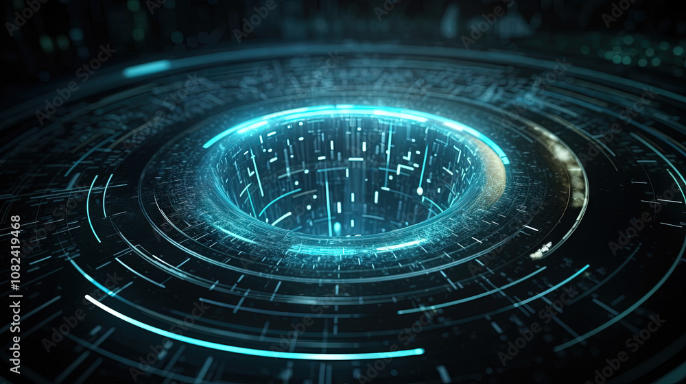 Aufkleber Technology abstract background with hud styled round interface elements in neon tech light.