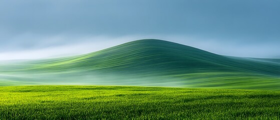 Serene green hills under a misty sky, evoking tranquility and natural beauty.