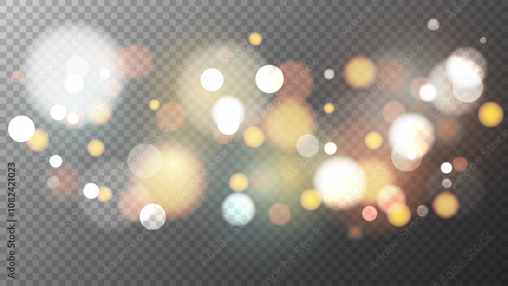 Aufkleber Bright bokeh lights. Blurred overlay template. Abstract blur light effect. Transparent background. Vector illustration.