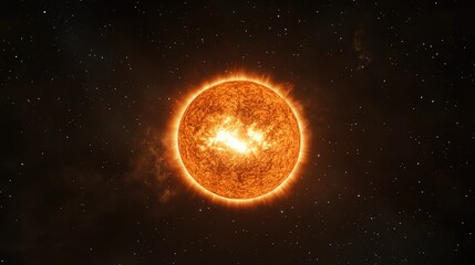 Bright and Fiery Sun Illuminating the Cosmic Space with Vibrant Corona and Distant Stars, Capturing the Essence of Solar Power and the Beauty of the Universe