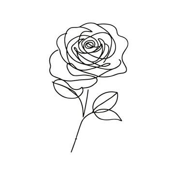 Elegant rose flower drawn with a single continuous line, minimalist design for floral art, beauty, and romance themes, perfect for Valentine's Day

