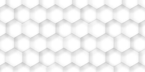 Fototapeta premium Abstract background white, gray hexagon with seamless geometric pattern texture design. futuristic geometry pattern honeycomb mosaic texture design. hexagon grid minimalist mesh cell texture design.