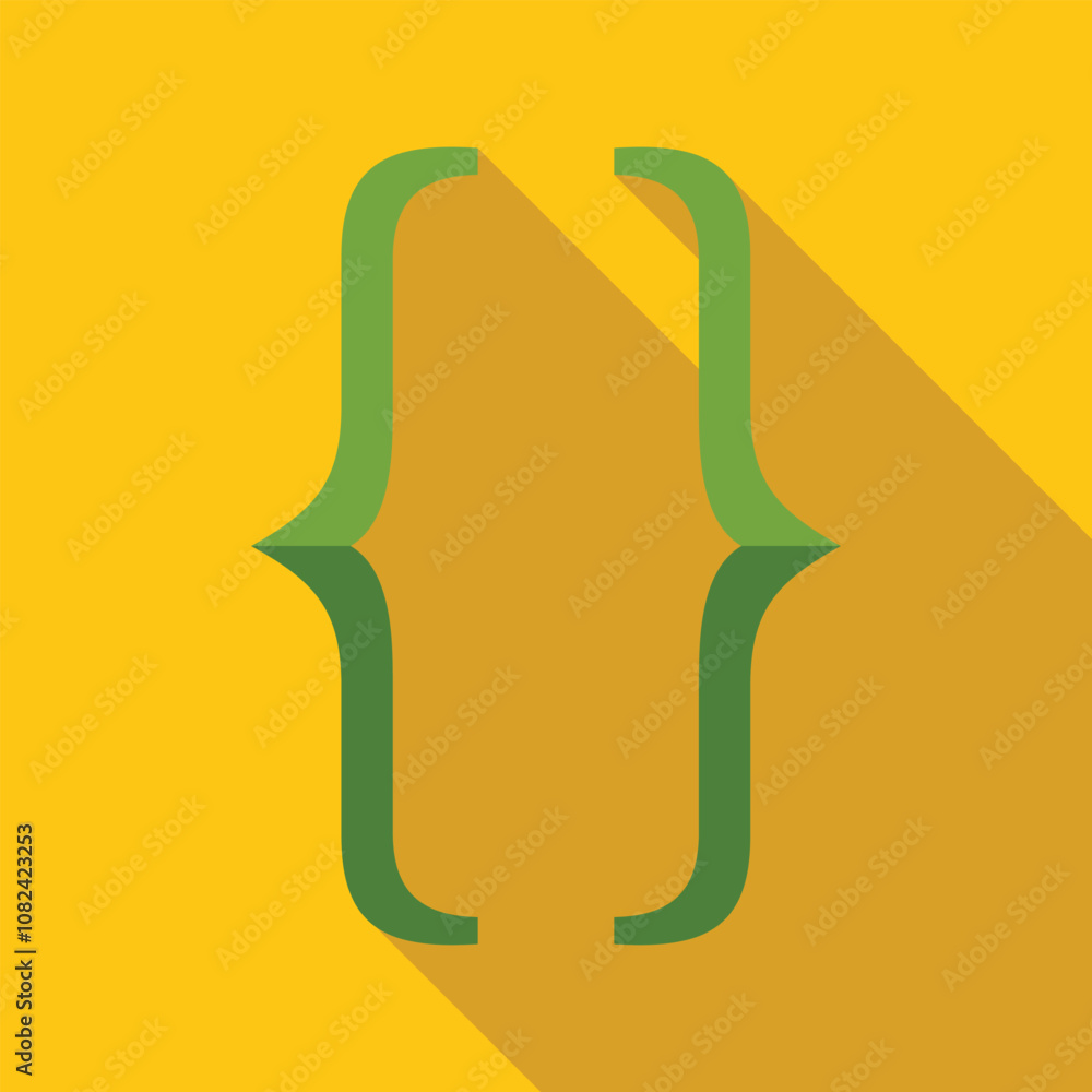 Poster green curly brackets symbol on a vibrant yellow background, representing coding, programming, and so