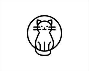 Minimal thin line cat logo vector template. Outline cat icon symbol vector illustration.