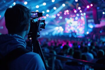 e sport EVENT live streamingA photographer captures vibrant lights and an energetic crowd at a lively event, emphasizing the excitement and atmosphere of the performance.