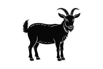 Nigerian Dwarf Goat Silhouette Vector - Farm Animal, Minimal Black & White Outline, Rustic Livestock Design