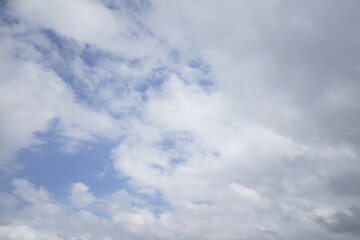 Clouds in the blue sky, Panoramic stage by light background during the summer day.