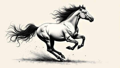Artistic horse illustration with dynamic motion in a white background