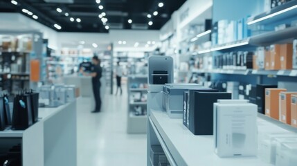 Modern Electronics Store Interior with Product Displays
