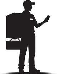 Delivery man with package silhouette vector illustration on white background