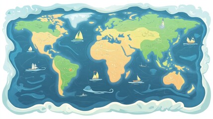 Naklejka premium Transparent Earth showing maritime routes flat design front view navigation theme cartoon drawing colored paste
