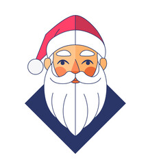 A minimalist vector logo of Santa Claus on a white background. The design features a stylized Santa face with a thick beard, hat, and cheerful expression, using simple lines and shapes.