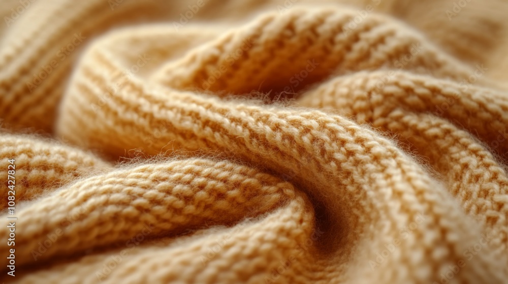 Aufkleber the warm golden fabric shows intricate knitted patterns with gentle, cascading folds. the soft textu