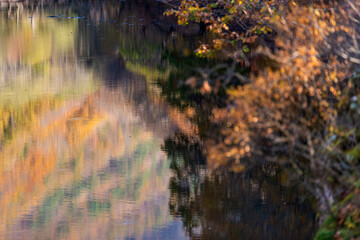 mountain reflection on the lake in autumn