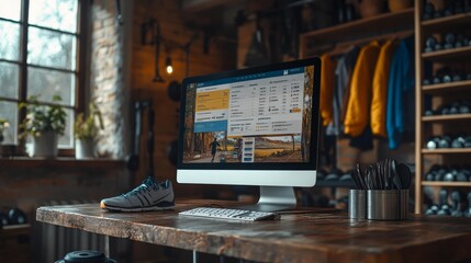 Personal Trainer Website Mockup in a Gym Setting. Generative AI