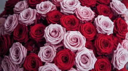 Obraz premium An Elegant Floral Display of Red and Pink Roses, Exuding Romance and Passion. Perfect for Wedding Decorations, Valentine’s Day Themes, and Luxurious Floral Projects Requiring Romantic Elegance