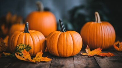 Vibrant Pumpkins Surrounded by Colorful Autumn Leaves