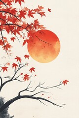 Postcard design suitable for Chuseok, minimal background, generative ai