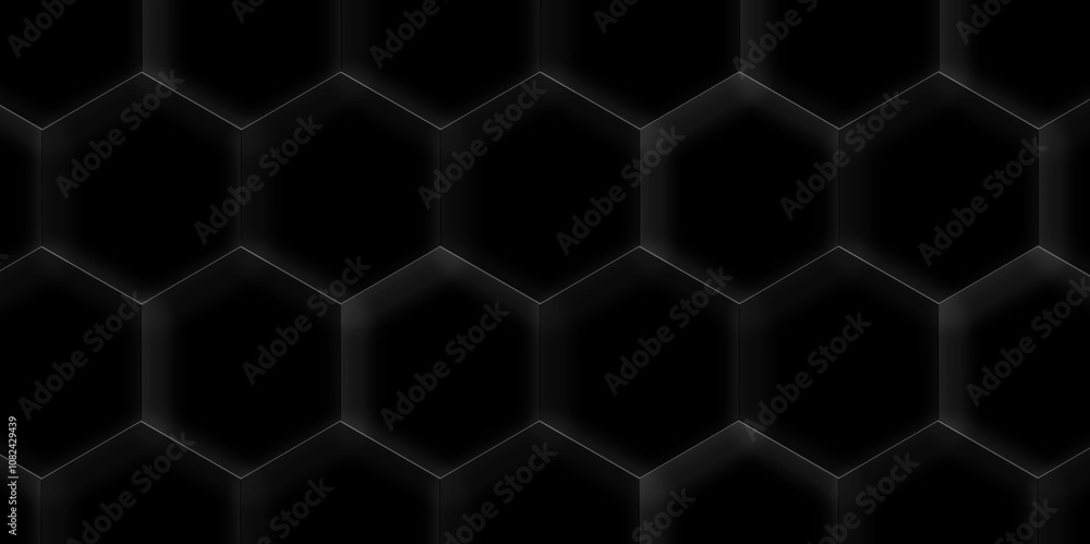 Poster abstract background dark black hexagon with seamless geometric pattern texture design. futuristic ge