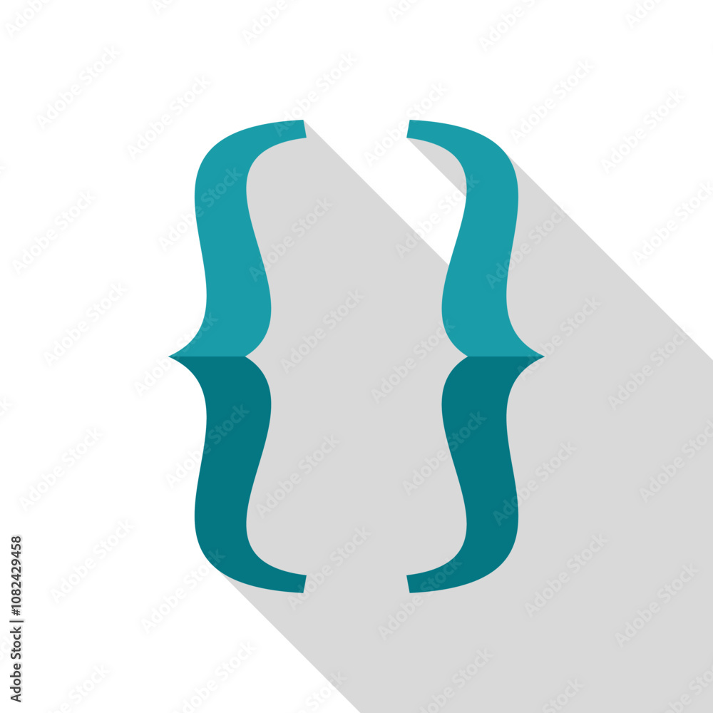 Poster teal curly brackets icon casting a long shadow, symbolizing programming, coding, and software develo