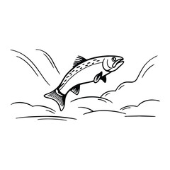salmon fish vector design, labeled line and fill art silhouette illustration.