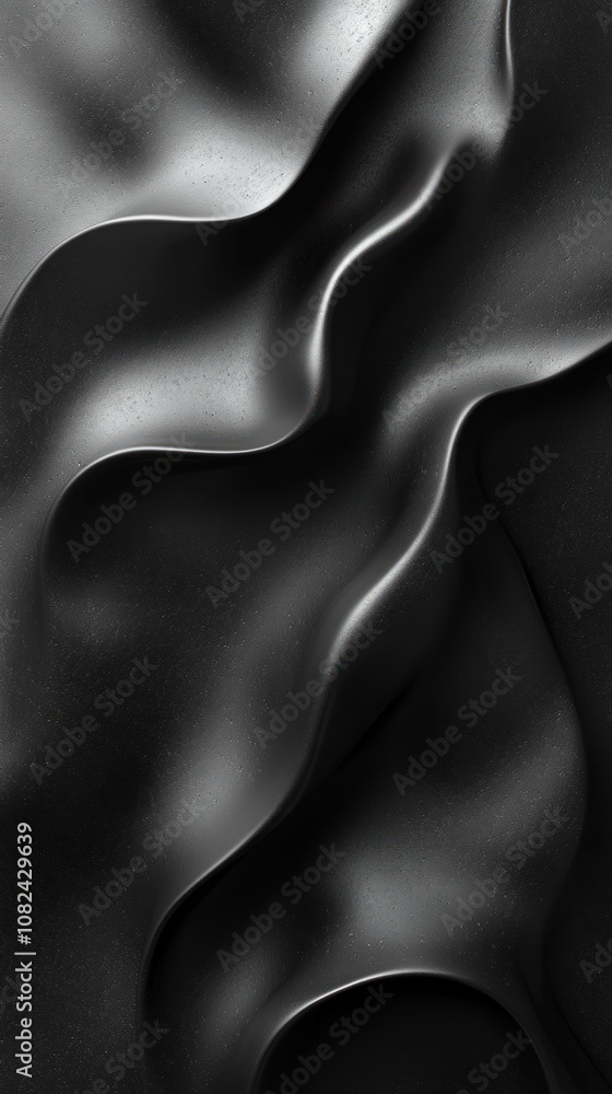Poster Smooth black fabric with flowing waves and soft texture.