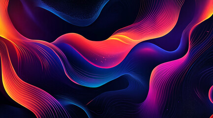 Obraz premium A digital abstract image with bright wavy neon colors on a dark background
