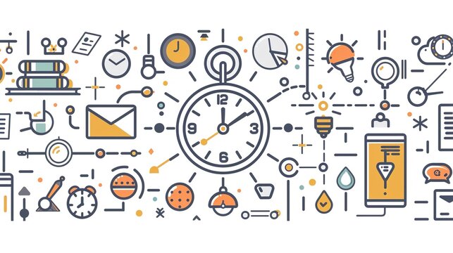 Linear Time and Clock Icons - a clean and modern visual. The white background highlights the simplicity and elegance of the design.