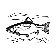 salmon fish vector design, labeled line and fill art silhouette illustration.