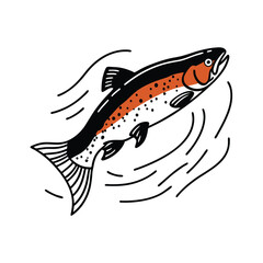 salmon fish vector design, labeled line and fill art silhouette illustration.