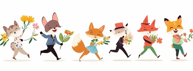 Children’s Book Illustration Bundle: Fox, Forest Animals, and Wildflowers in a Whimsical Setting