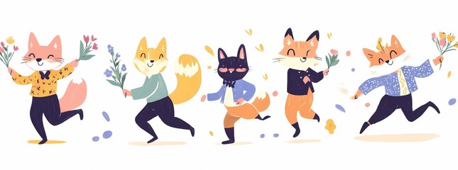 Children’s Book Illustration Bundle: Fox, Forest Animals, and Wildflowers in a Whimsical Setting