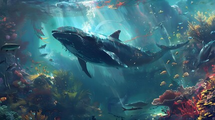 Fototapeta premium There is a world of wonder and mystery beneath the ocean's surface, where magnificent and fearsome creatures can be found.