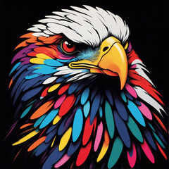 Fototapeta premium Colorful eagle print for t-shirt design with majestic expression on a black background