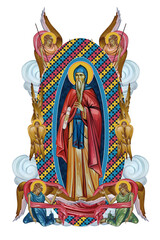 Fototapeta premium Saint Prochor Pecersky. Illustration with angels and seraphim in heaven in Byzantine style