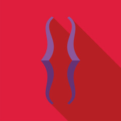 Purple curly brackets symbol with its reflection on a vibrant red background, representing programming and coding concepts