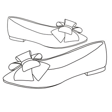 recommend clip art: Women's Bowknot Ballet Flats Pointy Toe Flat Shoes Suede Dress Shoes Line art, Technical sketch hand drawing outline vector doodle side view isolated on white background