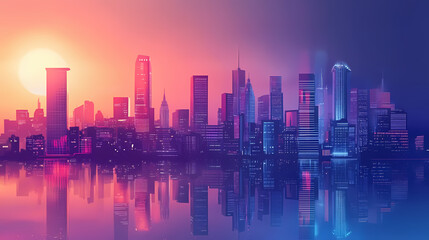 Futuristic cityscape at dusk. Futurity. Illustration