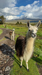 llama grazing in the grass with herd behind him  © Josie
