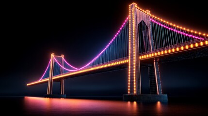 Fototapeta premium Futuristic Bridge with Neon Lights Nighttime Cityscape Modern Architecture