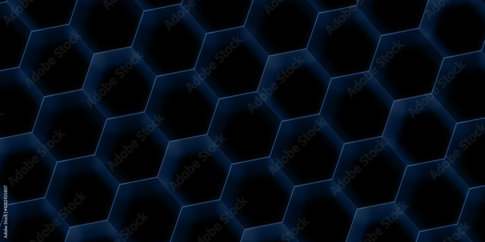 Poster abstract background black, blue hexagon with seamless geometric pattern texture design. futuristic g