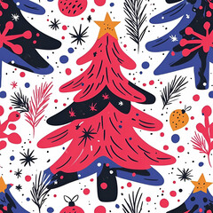 Seamless pattern cute Christmas and little Santa funny