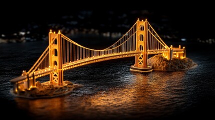 Fototapeta premium Golden Gate Bridge Illuminated at Night San Francisco Landmark Iconic Architecture