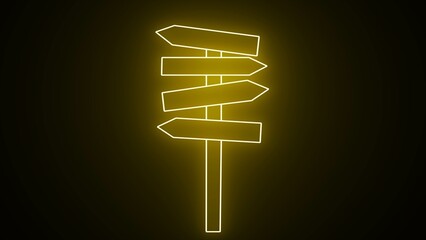 Neon sign board icon animation. Road signpost. Neon glowing Directional Road Sign icon isolated on black background.