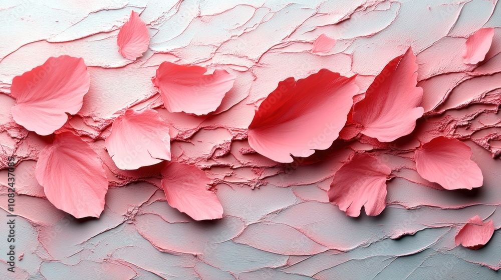 Poster a textured background with pink petals creating an artistic effect.