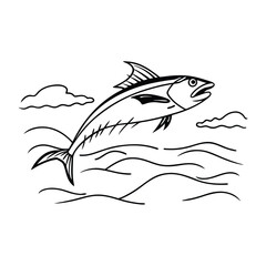 tuna fish vector design, labeled line and fill art silhouette illustration.