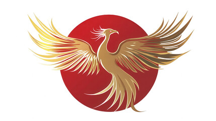 Obraz premium Golden Phoenix in Red and Gold Theme for Chinese New Year Festival, Isolated on White, PNG File, Transparent Background