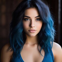 Fototapeta premium Junge hübsche Frau mit blauem Haar