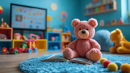 Playful Children's Room with Teddy Bear. Generative AI